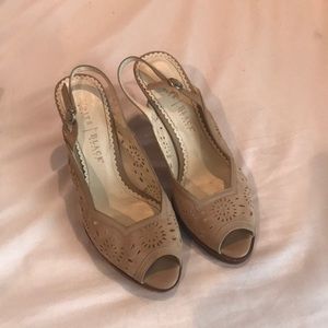 White House Black Market tan suede heels, size 10